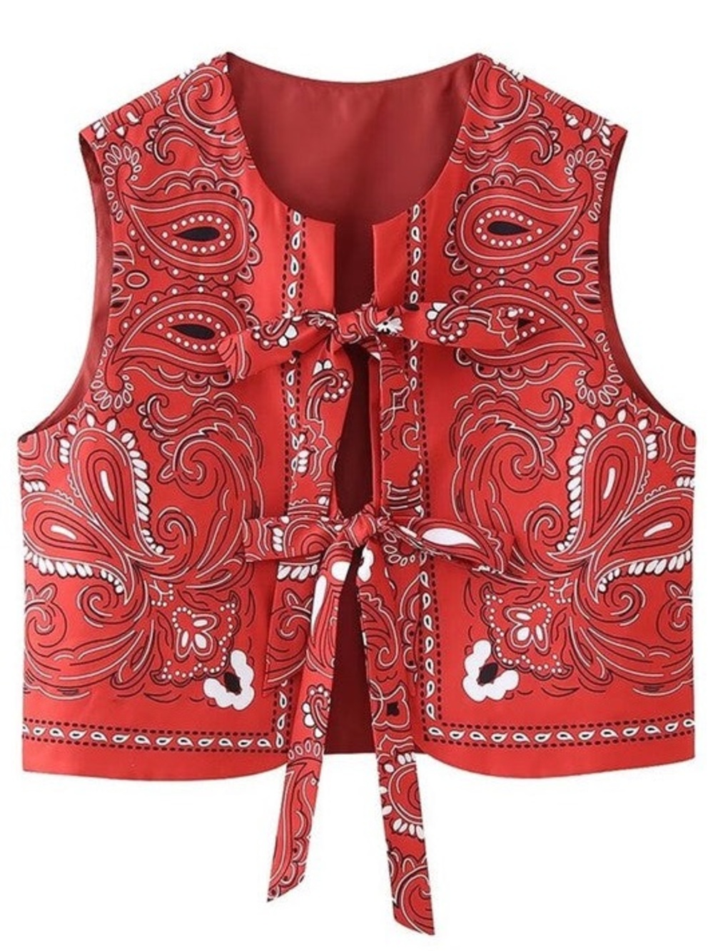 Red Paisley Tie-Back Crop Top